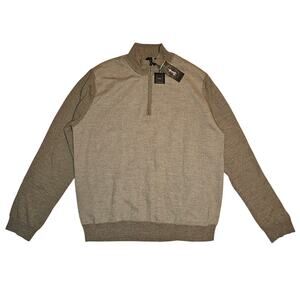 Black Saks Fifth Ave Herringbone Sweater Mens XXL Tan Gray NWT 100% Merino Wool